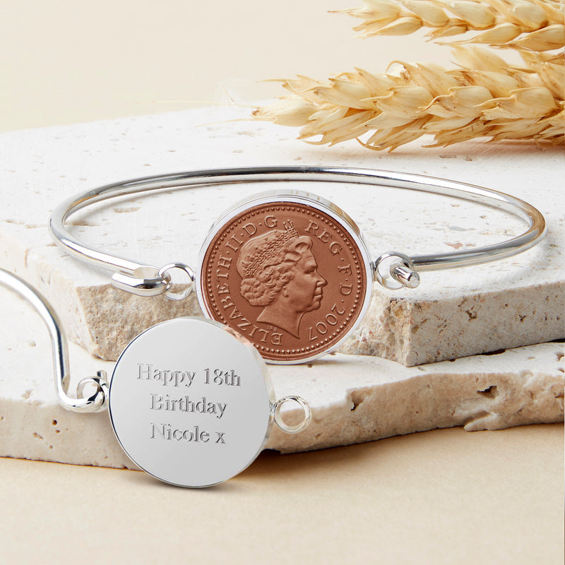 18th Birthday 2007 Penny Coin Bangle Bracelet