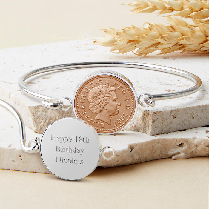 18th Birthday 2007 Penny Coin Bangle Bracelet