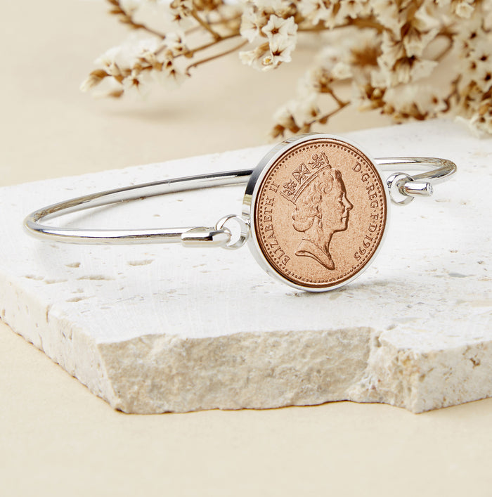 30th Birthday 1995 Penny Coin Bangle Bracelet