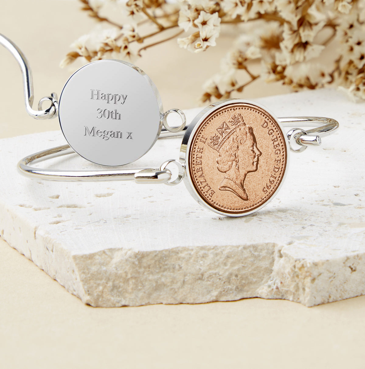 30th Birthday 1995 Penny Coin Bangle Bracelet