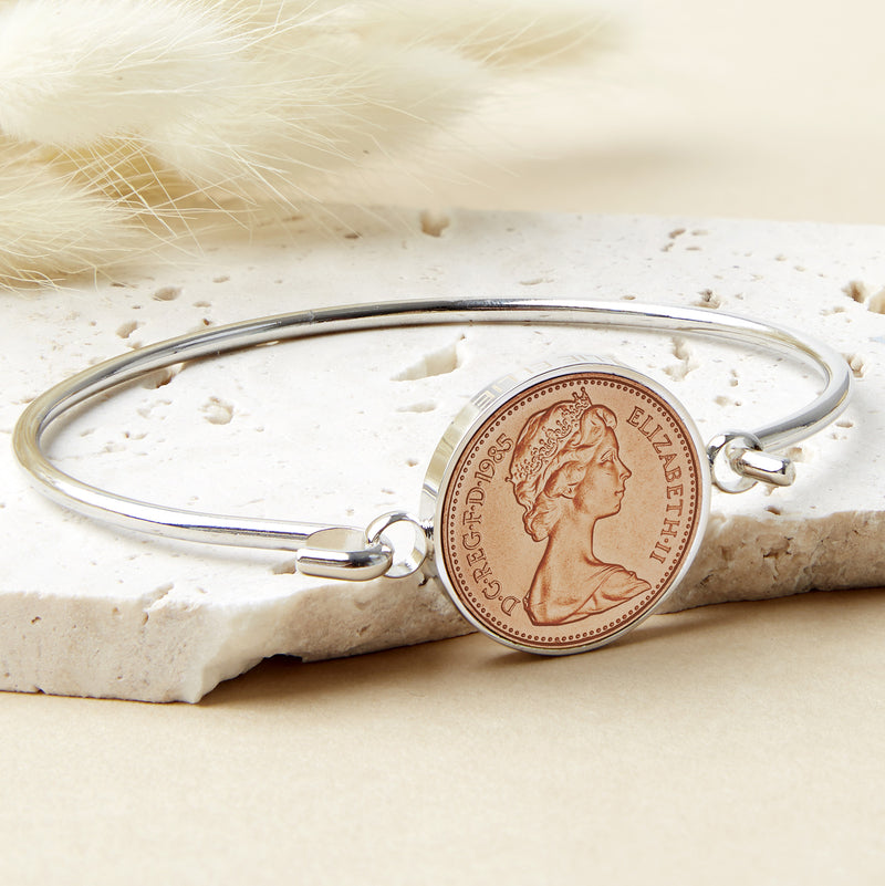 40th Birthday 1985 Penny Coin Bangle Bracelet