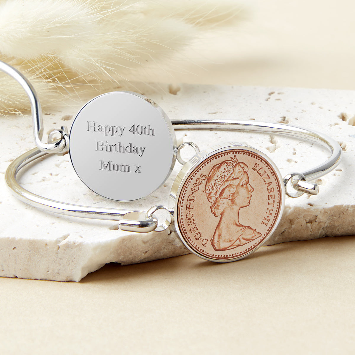 40th Birthday 1985 Penny Coin Bangle Bracelet