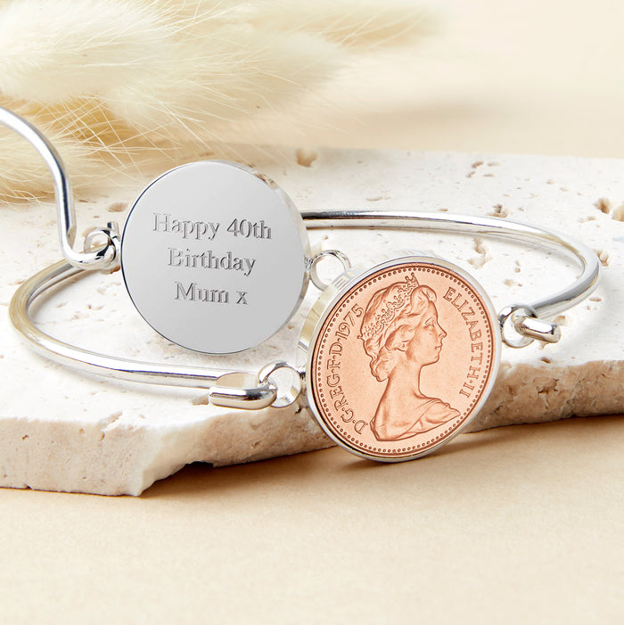 40th Birthday 1985 Penny Coin Bangle Bracelet