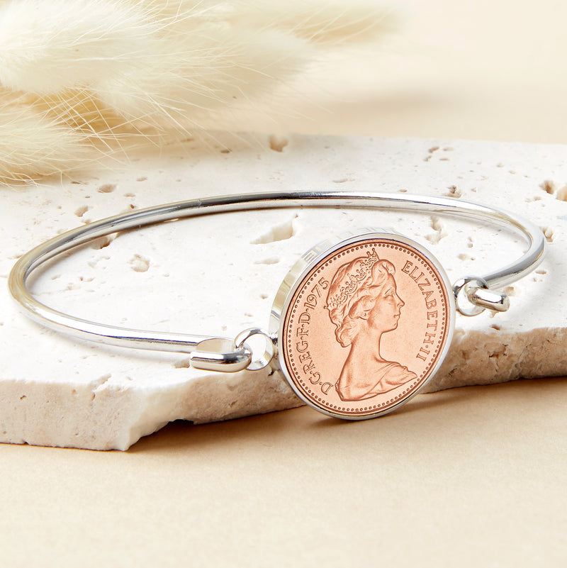 40th Birthday 1985 Penny Coin Bangle Bracelet