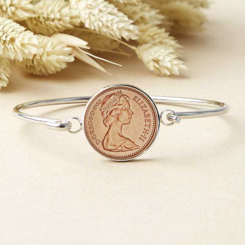 40th Birthday 1985 Penny Coin Bangle Bracelet