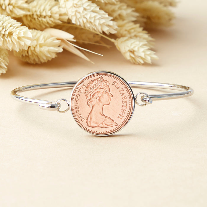 40th Birthday 1985 Penny Coin Bangle Bracelet