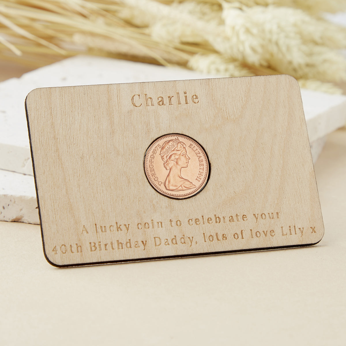 50th Birthday 1975 Half Penny Personalised Wallet Card