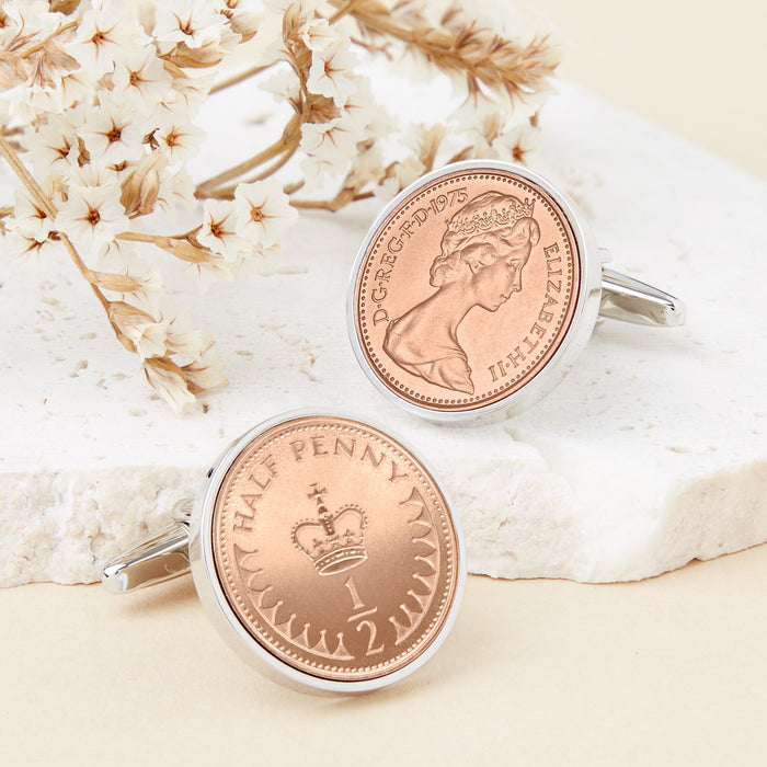 50th Birthday 1975 Half Penny Coin Cufflinks