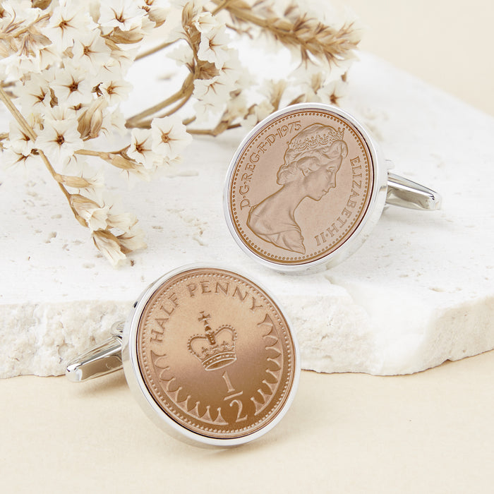 50th Birthday 1975 Half Penny Coin Cufflinks