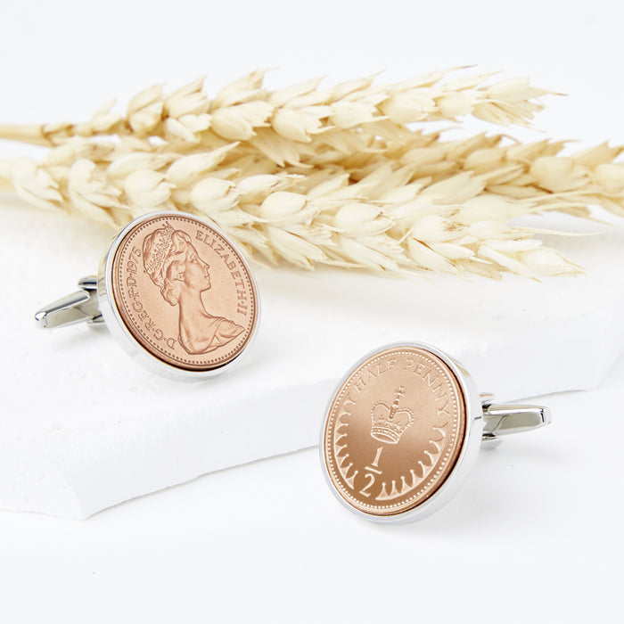 50th Birthday 1975 Half Penny Coin Cufflinks