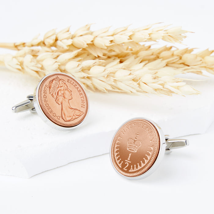 50th Birthday 1975 Half Penny Coin Cufflinks