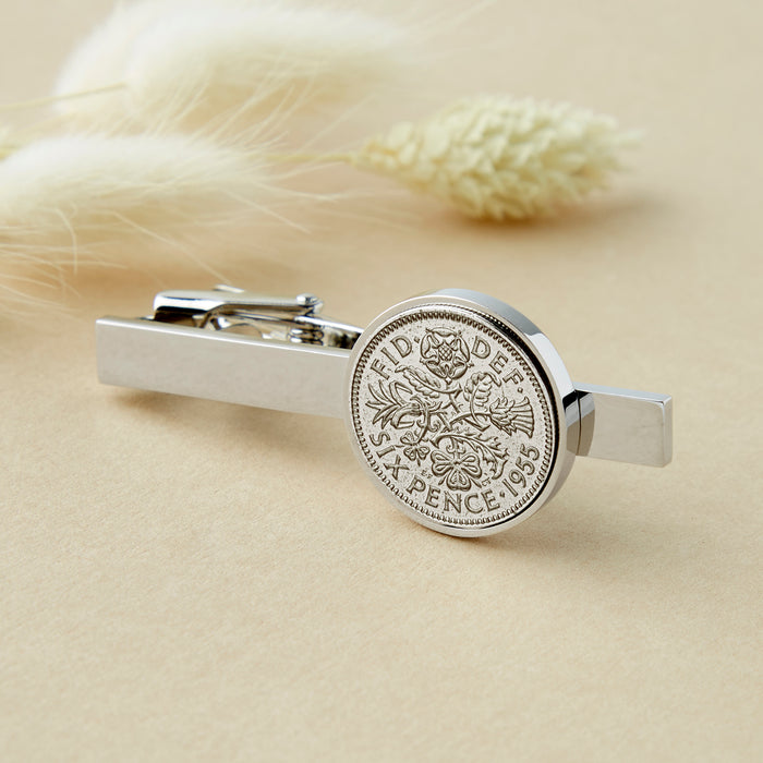 70th Birthday 1955 Sixpence Year Coin Tie Clip