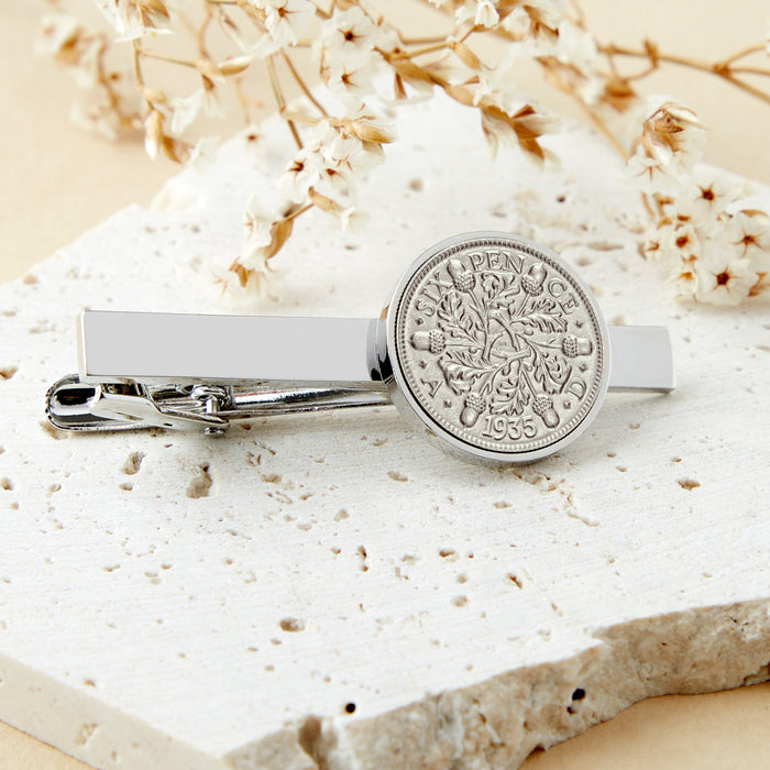 90th Birthday 1935 Sixpence Year Coin Tie Clip