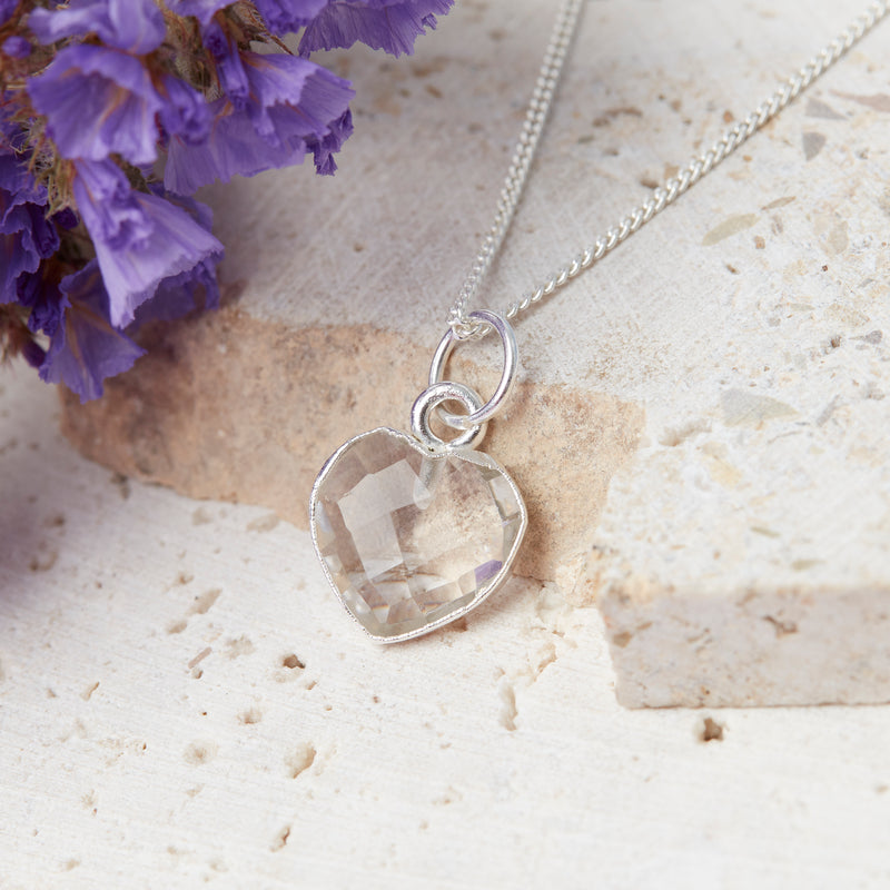 Sterling Silver April Clear Quartz Necklace Card