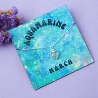 Sterling Silver March Aquamarine Necklace Card