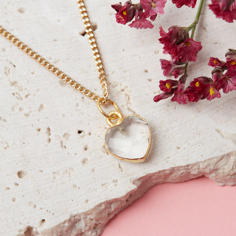 Gold Plated April Clear Quartz Necklace Card