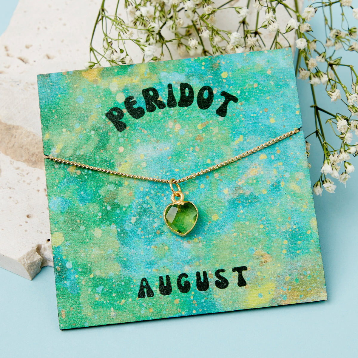 Gold Plated August Peridot Necklace Card