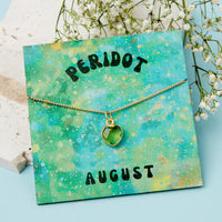 Gold Plated August Peridot Necklace Card