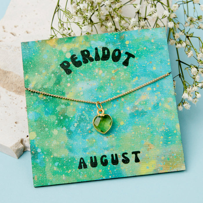 Gold Plated August Peridot Necklace Card