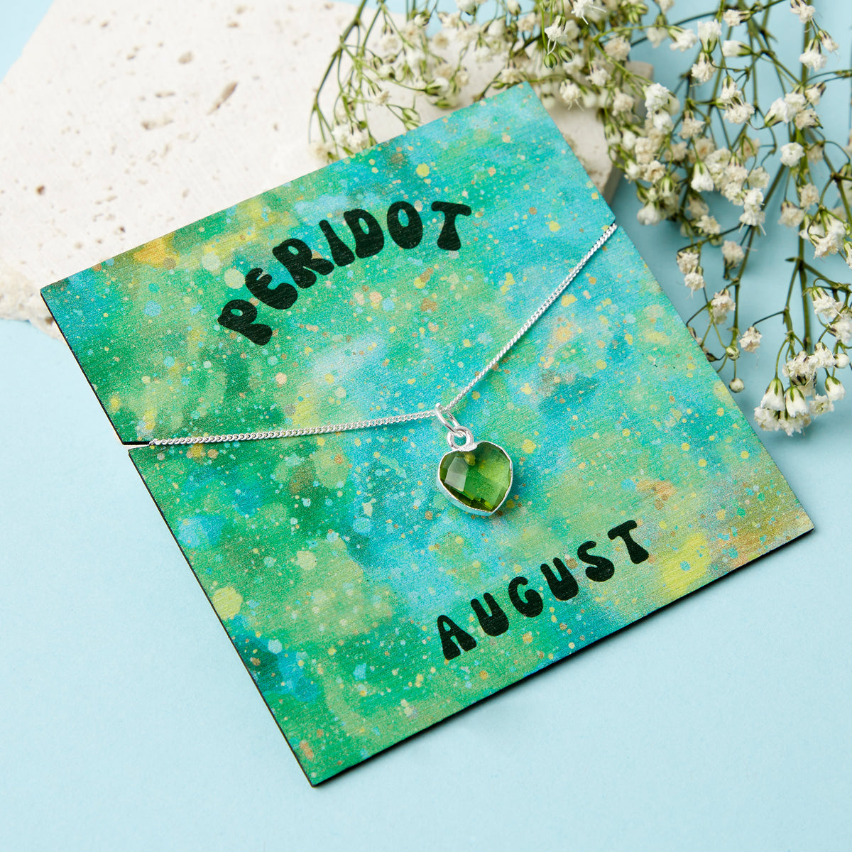 Sterling Silver August Peridot Necklace Card