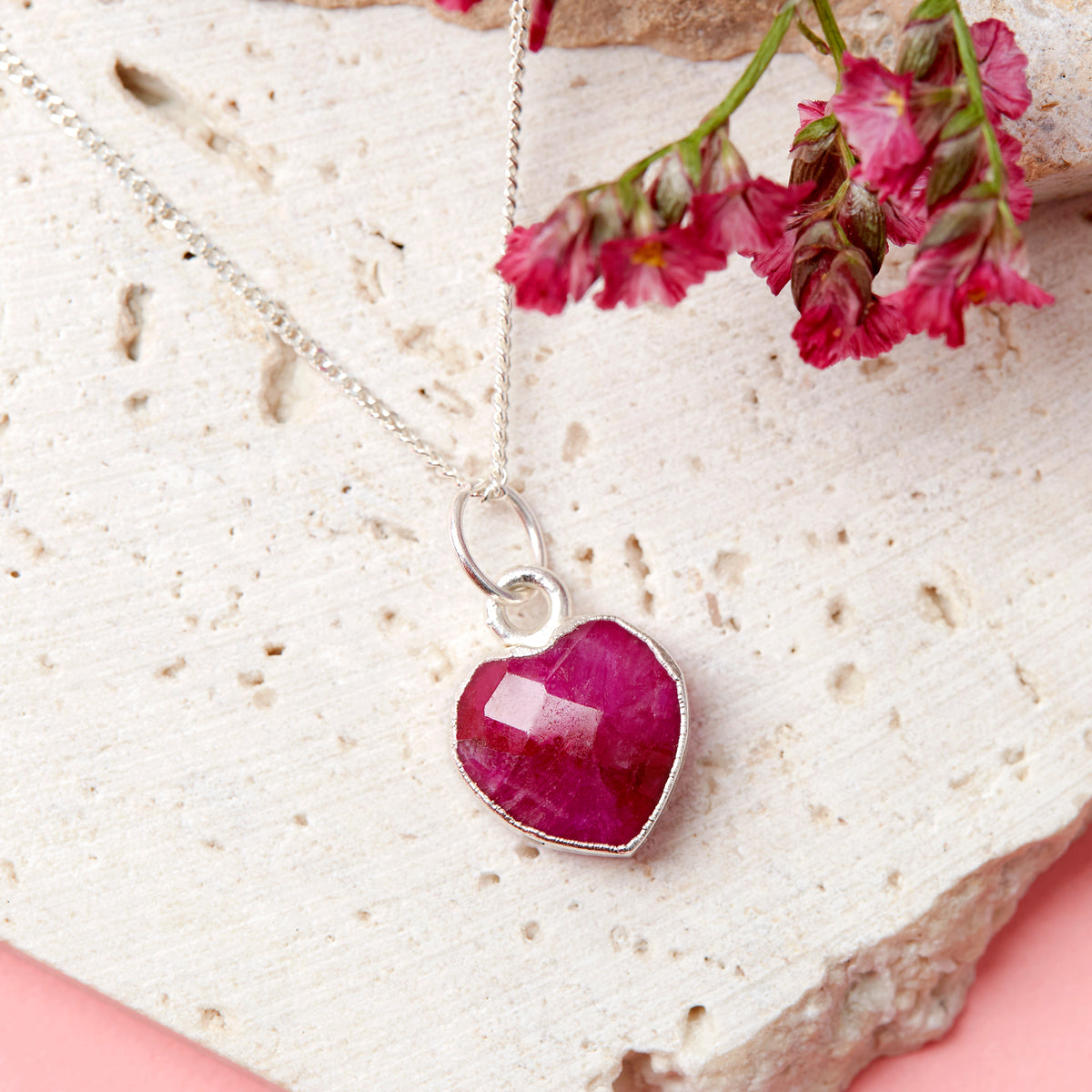 Sterling Silver July Ruby Necklace Card