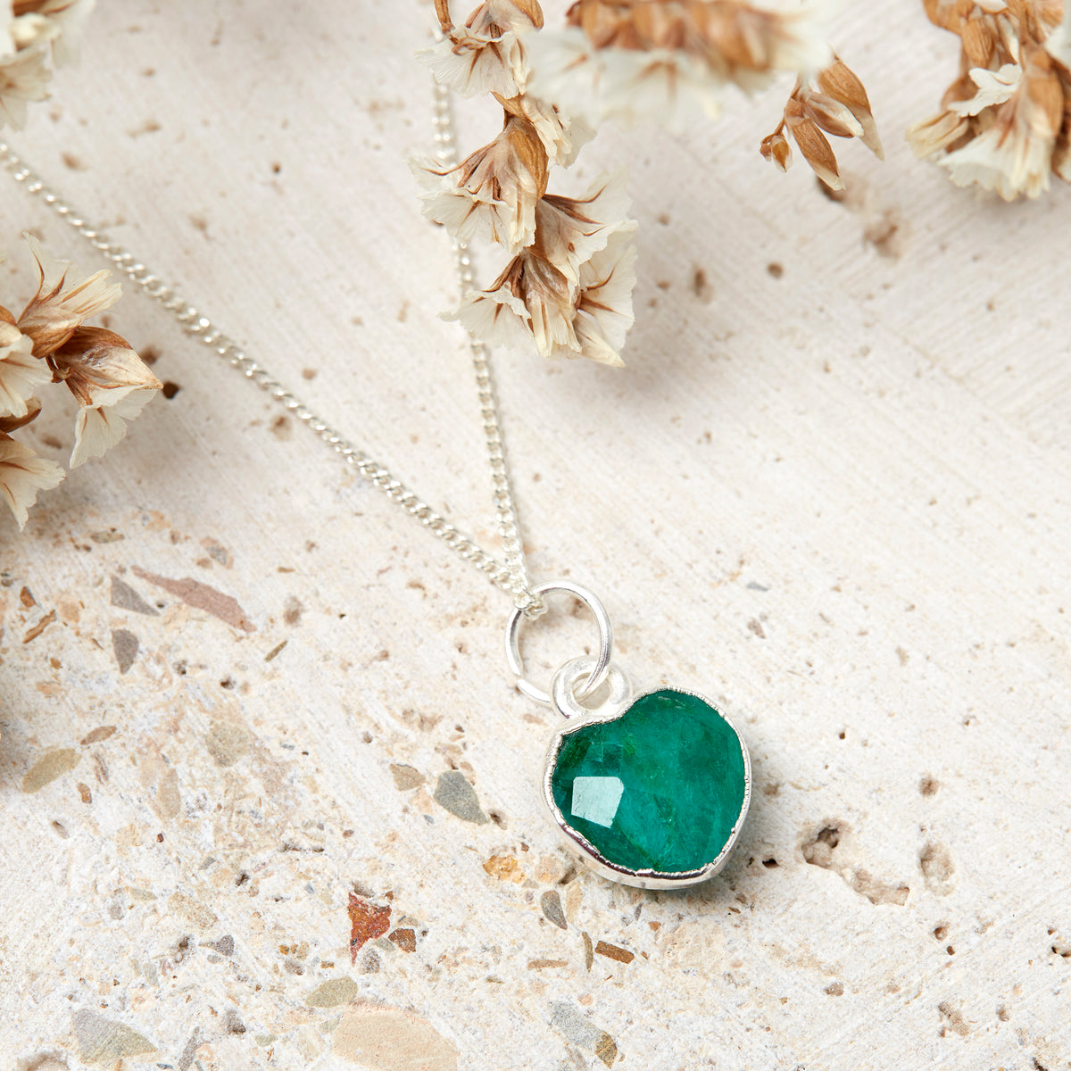 Sterling Silver May Emerald Necklace Card