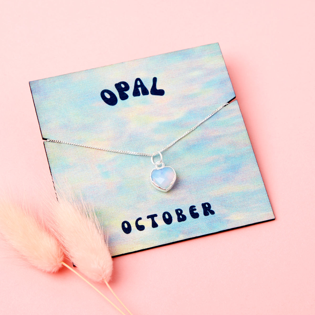 Sterling Silver October Opal Necklace Card