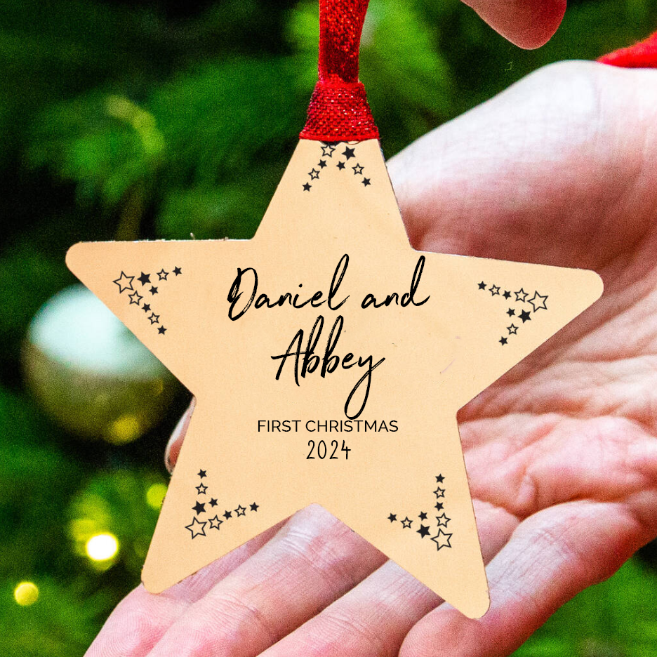 Personalised Couples First Christmas Decoration Star Bauble