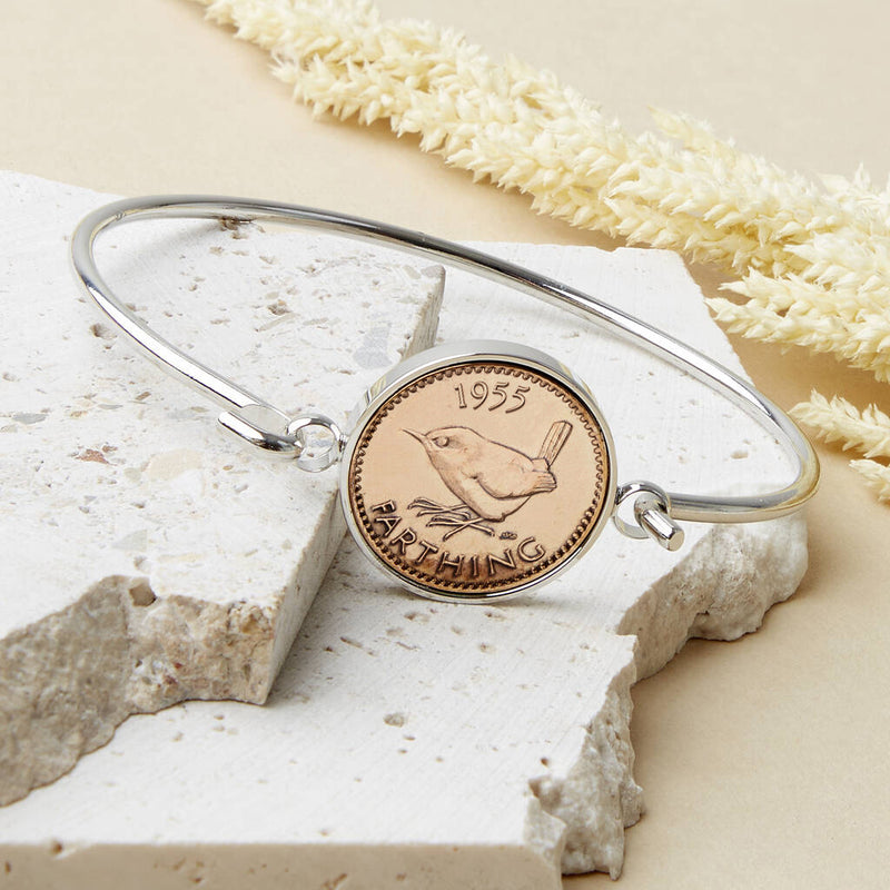 Farthing 1955 70th Birthday Coin Bangle Bracelet