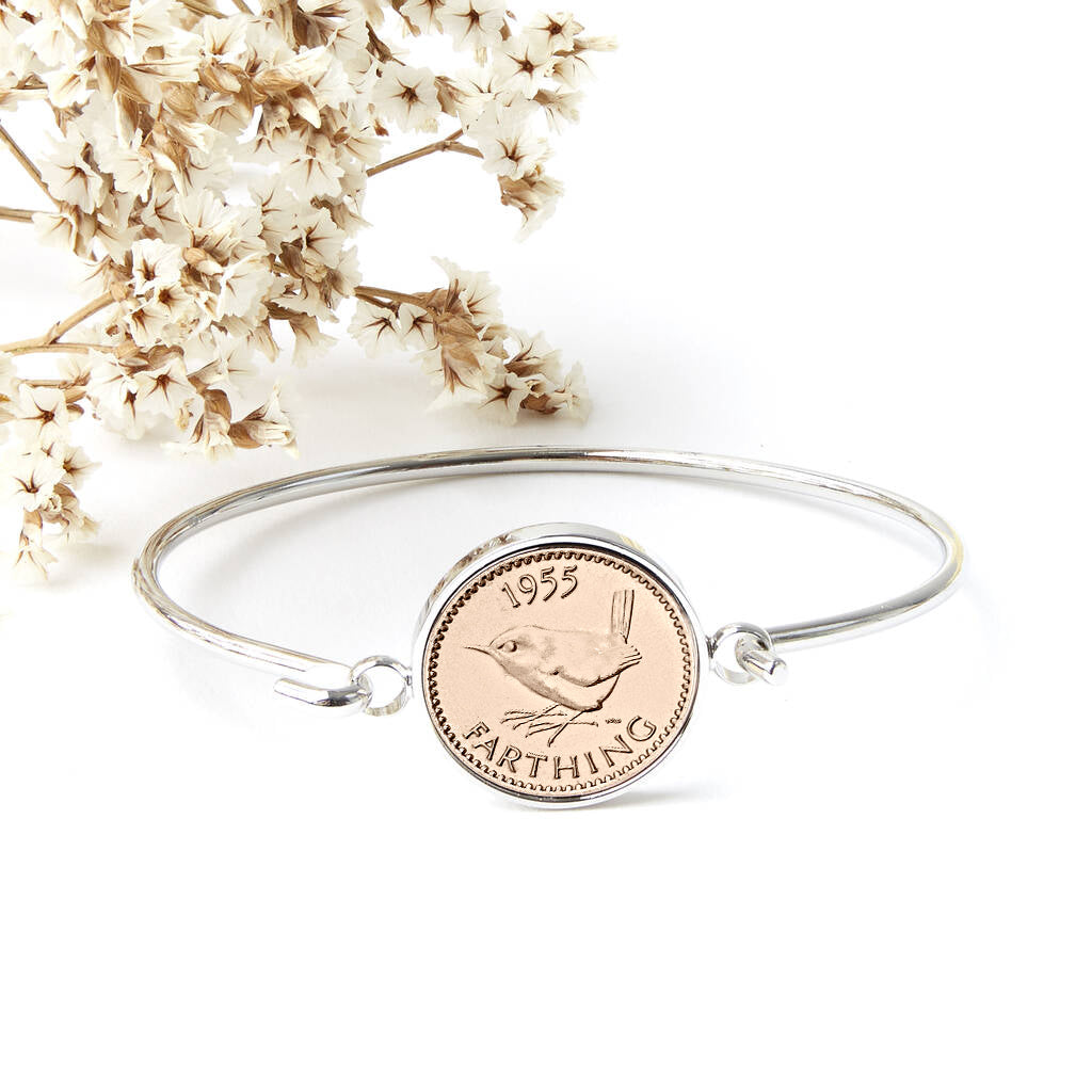 Farthing 1955 70th Birthday Coin Bangle Bracelet