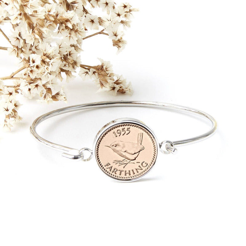 Farthing 1955 70th Birthday Coin Bangle Bracelet