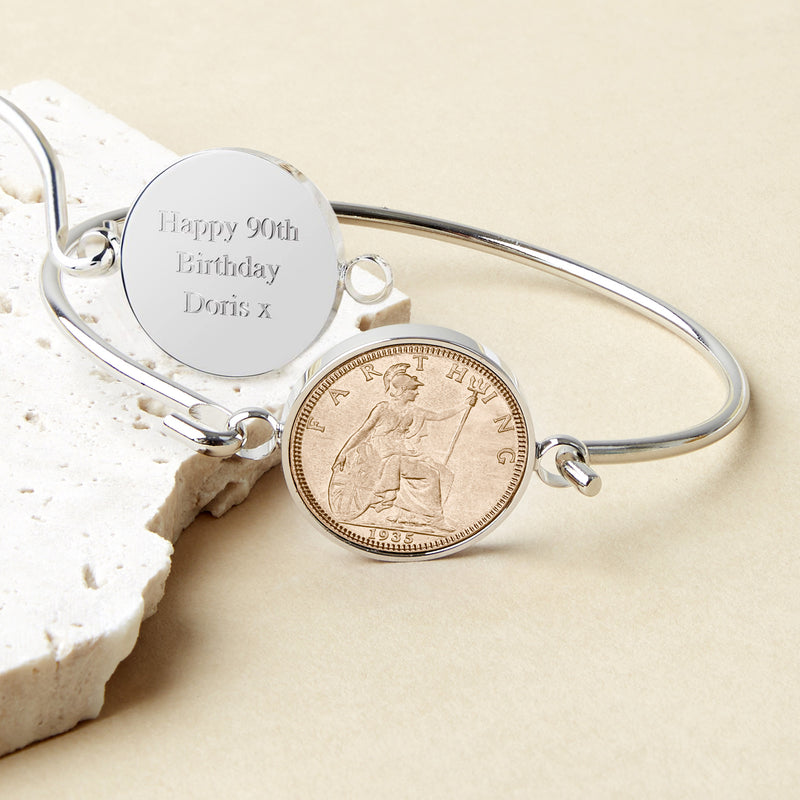 90th Birthday 1935 Farthing Coin Bangle Bracelet