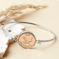 80th Birthday 1945 Farthing Coin Bangle Bracelet