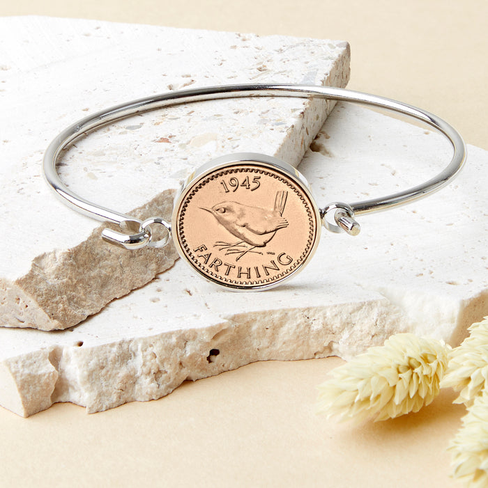 80th Birthday 1945 Farthing Coin Bangle Bracelet