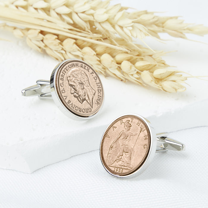 Farthing 1955 70th Birthday Coin Cufflinks