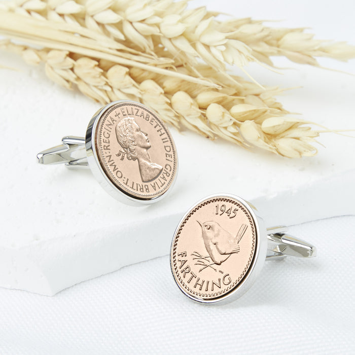 Farthing 1955 70th Birthday Coin Cufflinks