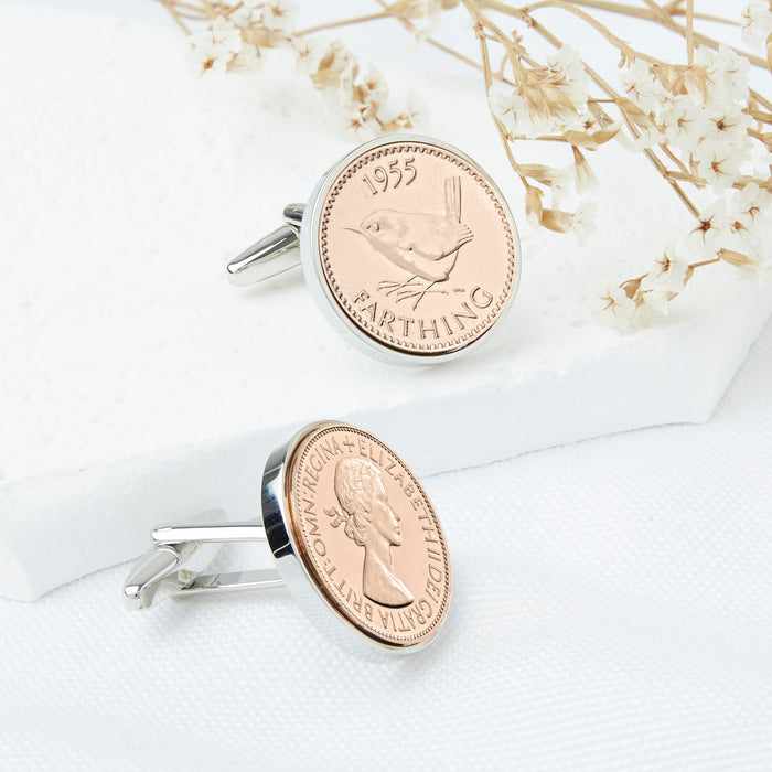 Farthing 1955 70th Birthday Coin Cufflinks