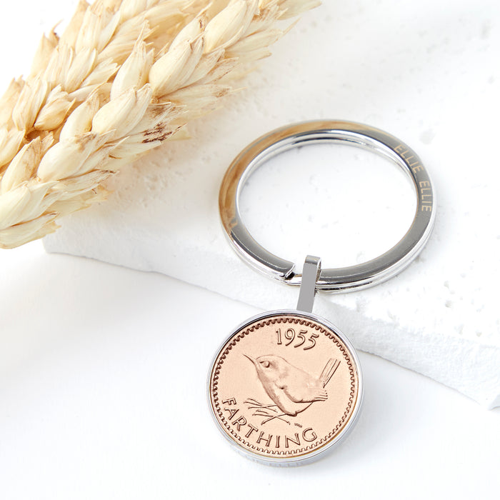 Farthing 1955 70th Birthday Coin Keyring