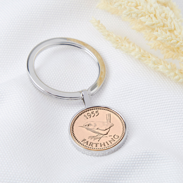 Farthing 1955 70th Birthday Coin Keyring