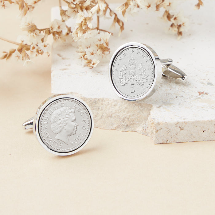 Five Pence 21st 2004 Birthday Coin Cufflinks