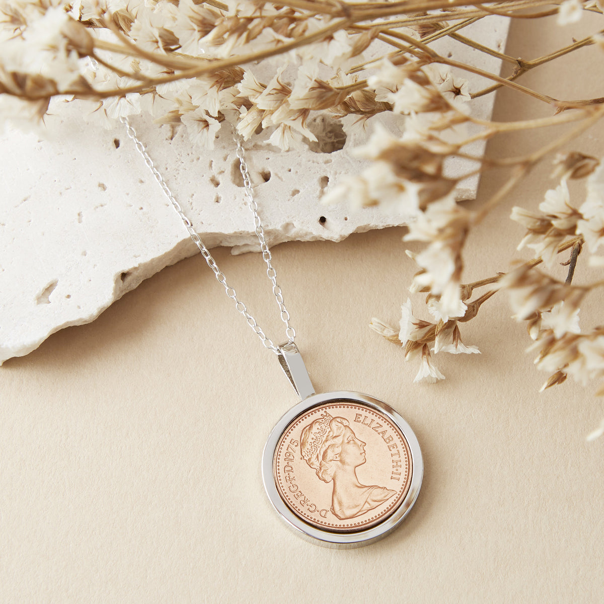 50th Birthday 1975 Half penny Coin Necklace