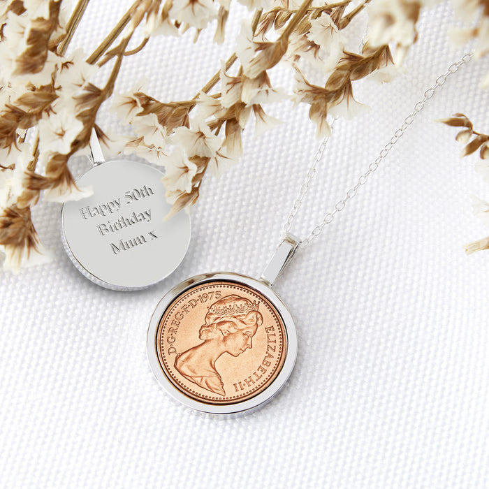 50th Birthday 1975 Half penny Coin Necklace