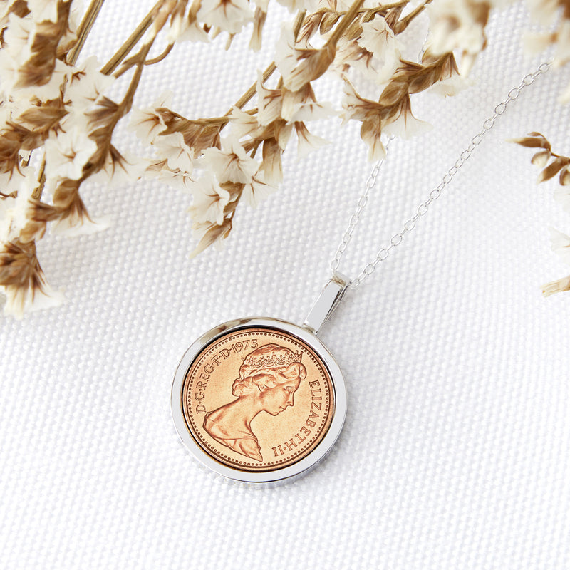 50th Birthday 1975 Half penny Coin Necklace