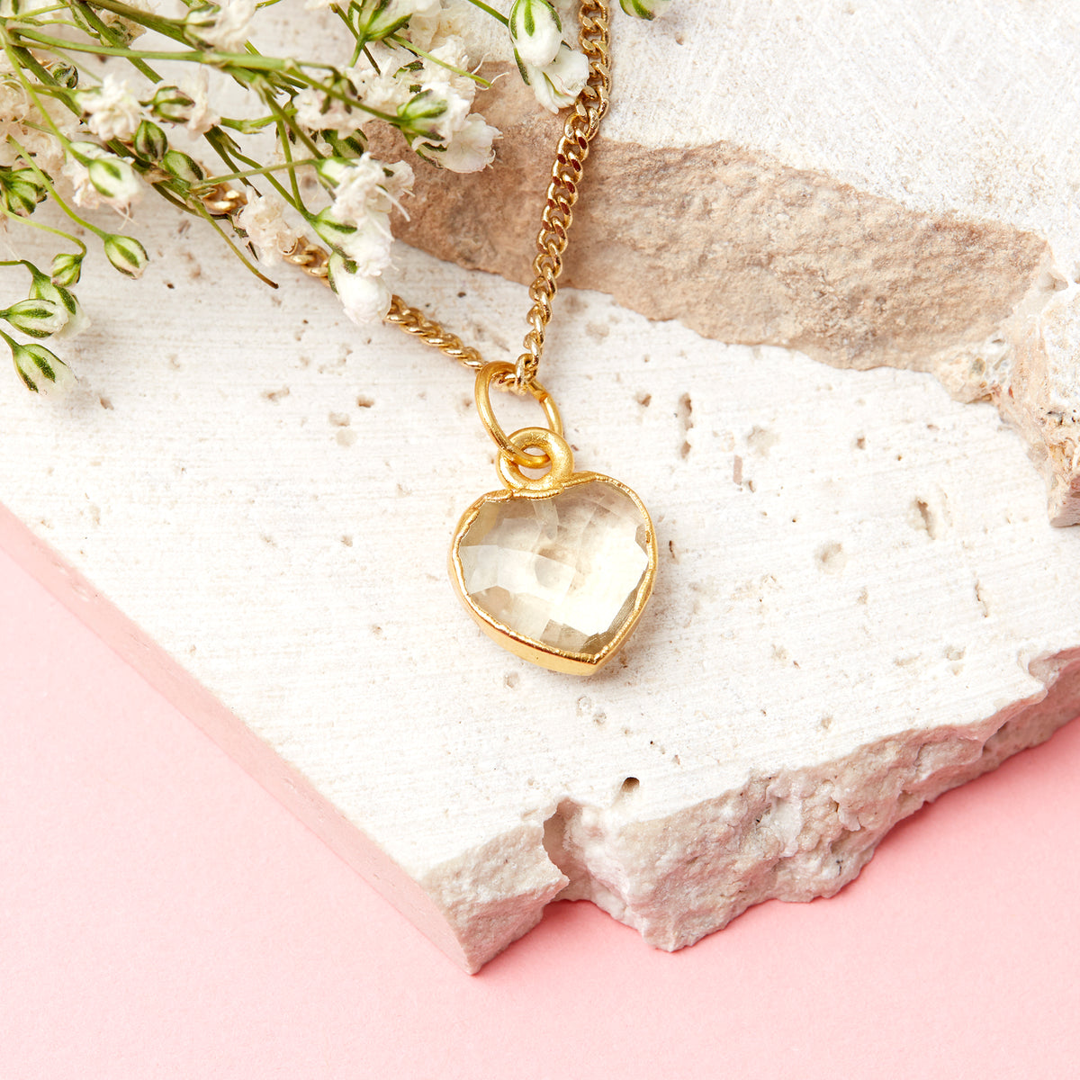 Gold Plated Heart Citrine Gemstone Necklace