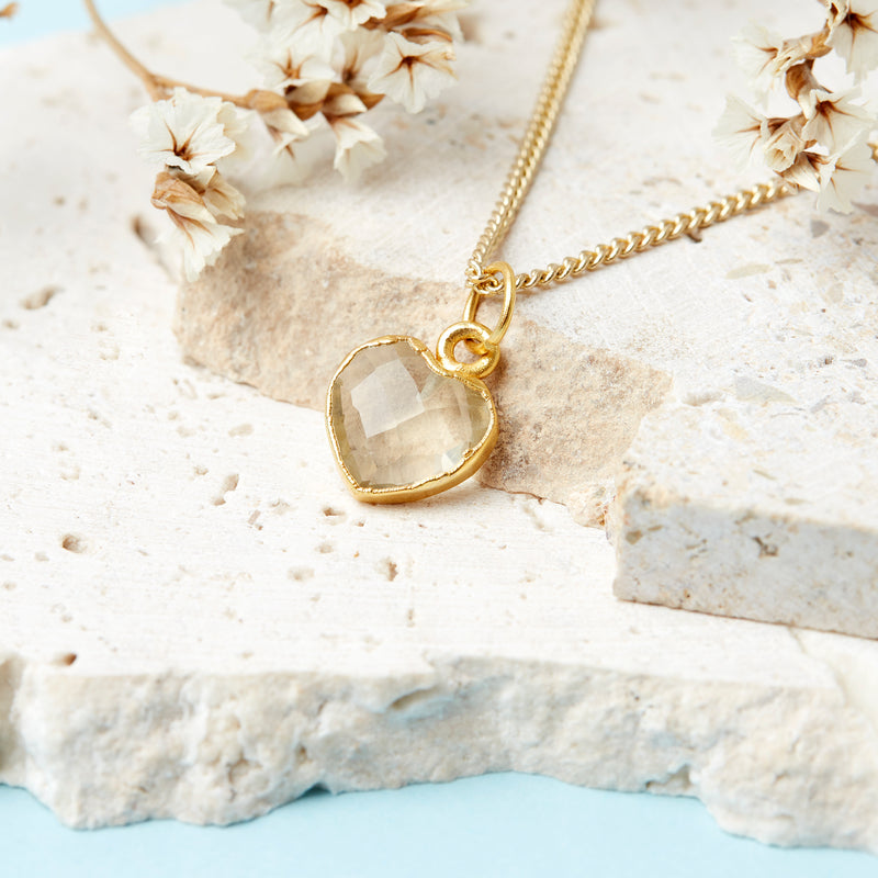 Gold Plated Heart Citrine Gemstone Necklace