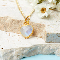 Gold Plated Heart Rainbow Moonstone Gemstone Necklace