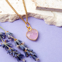 Gold Plated Heart Rose Quartz Gemstone Necklace