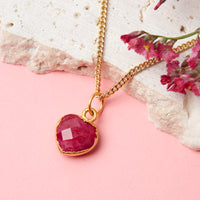 Gold Plated Heart Ruby Gemstone Necklace