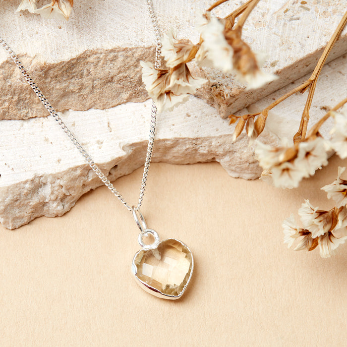 Sterling Silver Heart Citrine Gemstone Necklace