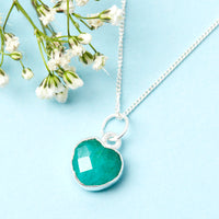 Sterling Silver Heart Emerald Gemstone Necklace